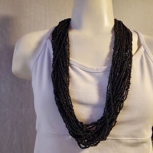 Black Multi-Strand Seed Bead Necklace‎